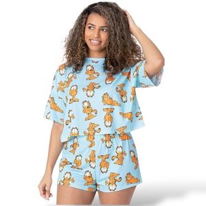 GARFIELD Two Piece Pajama Set Cropped Top and Shorts Elasticized Waist Sz XL